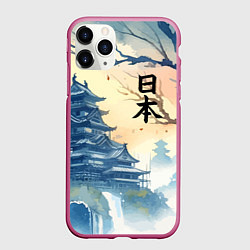 Чехол iPhone 11 Pro матовый Japanese landscape - watercolor, цвет: 3D-малиновый