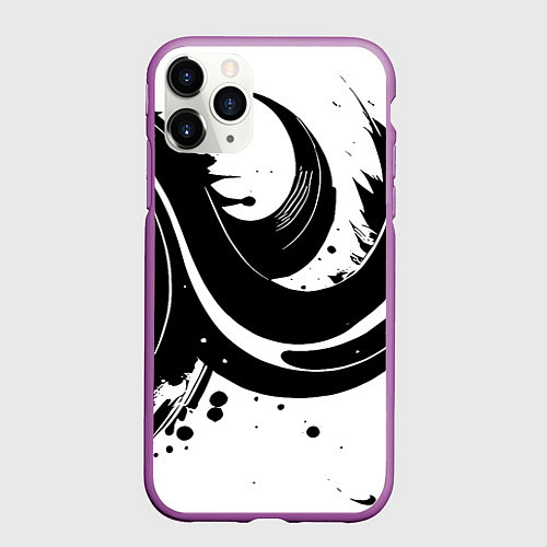 Чехол iPhone 11 Pro матовый Чёрно-белая экспрессивная абстракция / 3D-Фиолетовый – фото 1
