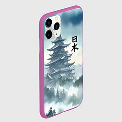 Чехол iPhone 11 Pro матовый Японская пагода в тумане - нейросеть, цвет: 3D-фиолетовый — фото 2
