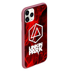 Чехол iPhone 11 Pro матовый Linkin park fire flower, цвет: 3D-малиновый — фото 2