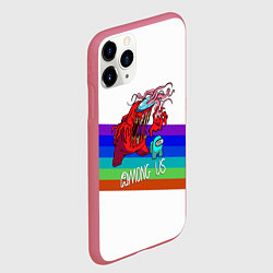 Чехол iPhone 11 Pro матовый Among us colors line монстр, цвет: 3D-малиновый — фото 2