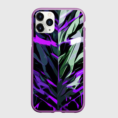 Чехол iPhone 11 Pro матовый Хаотичная чёрно-фиолетово абстракция / 3D-Фиолетовый – фото 1