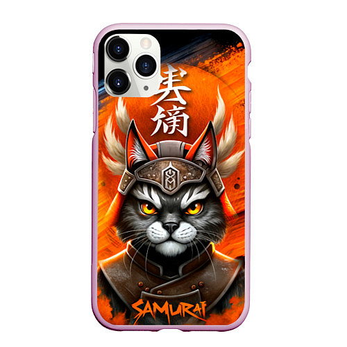 Чехол iPhone 11 Pro матовый Cat samurai / 3D-Розовый – фото 1