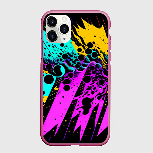 Чехол iPhone 11 Pro матовый Разноцветная неоновая абстракция - нейроарт / 3D-Малиновый – фото 1