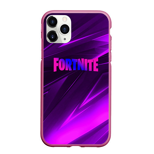 Чехол iPhone 11 Pro матовый Fortnite neon stripes angles logo / 3D-Малиновый – фото 1