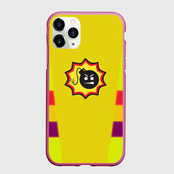 Чехол iPhone 11 Pro матовый Serious Sam logo - yellow geometry, цвет: 3D-малиновый