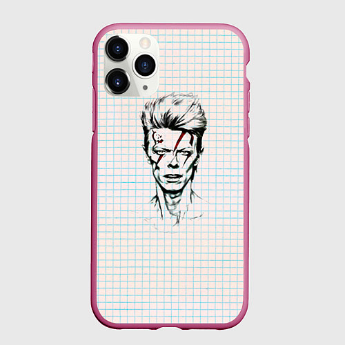 Чехол iPhone 11 Pro матовый Рисунок Дэвида Боуви / 3D-Малиновый – фото 1