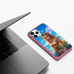 Чехол iPhone 11 Pro матовый Девушка на пляже в цветочном купальнике, цвет: 3D-малиновый — фото 2