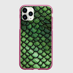 Чехол iPhone 11 Pro матовый Зеленые чешуйки, цвет: 3D-малиновый
