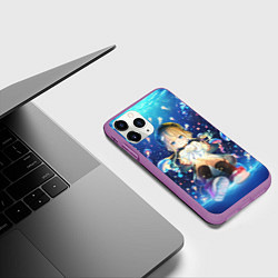 Чехол iPhone 11 Pro матовый Джели - медуза не умеет плавать в ночи, цвет: 3D-фиолетовый — фото 2