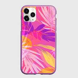 Чехол iPhone 11 Pro матовый Летний фон с цветными листьями в акварельном стиле, цвет: 3D-фиолетовый