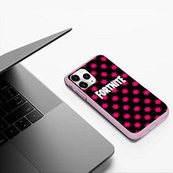 Чехол iPhone 11 Pro матовый Fortnite snowflake pattern, цвет: 3D-розовый — фото 2