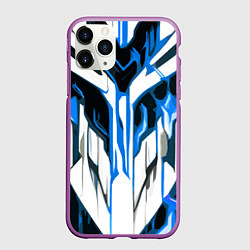 Чехол iPhone 11 Pro матовый Хаотичная сине-белая абстракция на чёрном фоне, цвет: 3D-фиолетовый
