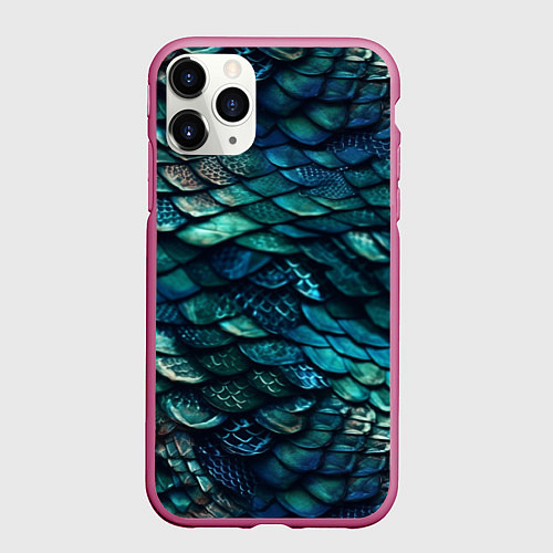 Чехол iPhone 11 Pro матовый Перламутровая змеиная кожа / 3D-Малиновый – фото 1