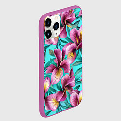 Чехол iPhone 11 Pro матовый Розовые ирисы лианы паттерн, цвет: 3D-фиолетовый — фото 2