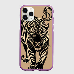 Чехол iPhone 11 Pro матовый Татуировка с тигром, цвет: 3D-фиолетовый