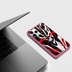 Чехол iPhone 11 Pro матовый Абстрактный красно-белый череп на чёрном фоне, цвет: 3D-малиновый — фото 2