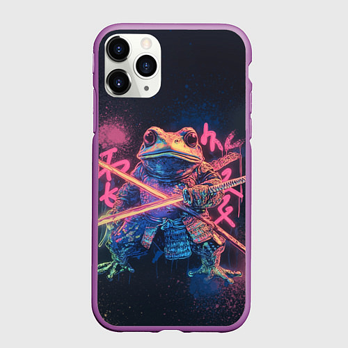 Чехол iPhone 11 Pro матовый Самурай жаба - неоновое граффити крупно / 3D-Фиолетовый – фото 1