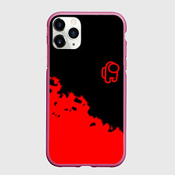 Чехол iPhone 11 Pro матовый Among us красные краски, цвет: 3D-малиновый