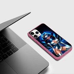 Чехол iPhone 11 Pro матовый Космическая девушка в блестящем костюме с ушками, цвет: 3D-малиновый — фото 2