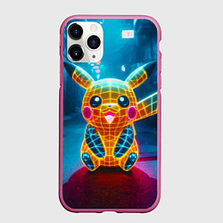 Чехол iPhone 11 Pro матовый Полигональный неоновый Пикачу - нейроарт, цвет: 3D-малиновый