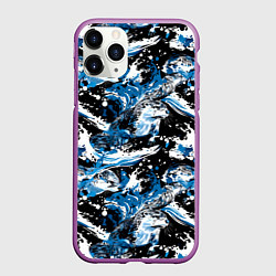 Чехол iPhone 11 Pro матовый Выдры в речке на волнах - паттерн