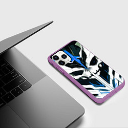 Чехол iPhone 11 Pro матовый Абстрактный белый череп и синие полосы, цвет: 3D-фиолетовый — фото 2