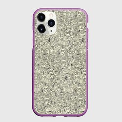 Чехол iPhone 11 Pro матовый Смайл и человечки, цвет: 3D-фиолетовый