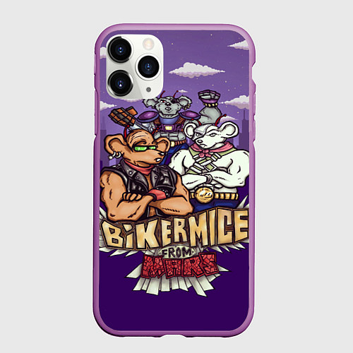 Чехол iPhone 11 Pro матовый Мыши-рокеры с Марса / 3D-Фиолетовый – фото 1