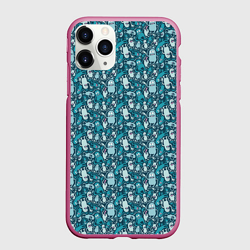Чехол iPhone 11 Pro матовый Монстры с языком - паттерн / 3D-Малиновый – фото 1
