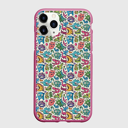 Чехол iPhone 11 Pro матовый Лесные чудовища / 3D-Малиновый – фото 1