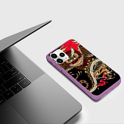 Чехол iPhone 11 Pro матовый Сова и змея - японский стиль, цвет: 3D-фиолетовый — фото 2