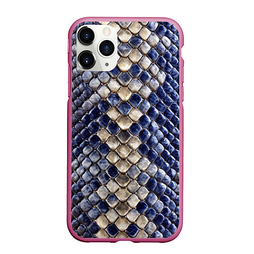 Чехол iPhone 11 Pro матовый Синяя и серая кожа змеи / 3D-Малиновый – фото 1