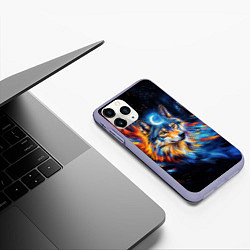 Чехол iPhone 11 Pro матовый Волк и луна - импрессионизм, цвет: 3D-светло-сиреневый — фото 2