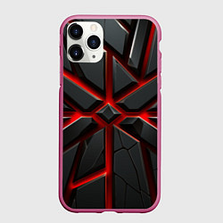 Чехол iPhone 11 Pro матовый Черные геометрические объемные фигуры, цвет: 3D-малиновый
