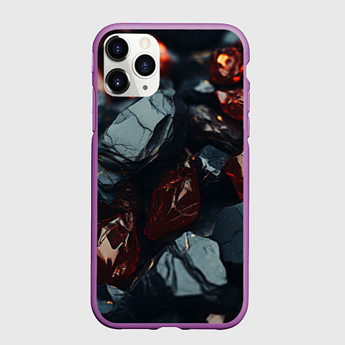 Чехол iPhone 11 Pro матовый Темные блестящие абстрактные камни / 3D-Фиолетовый – фото 1