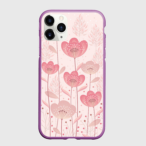 Чехол iPhone 11 Pro матовый Абстрактные цветы в розовом / 3D-Фиолетовый – фото 1