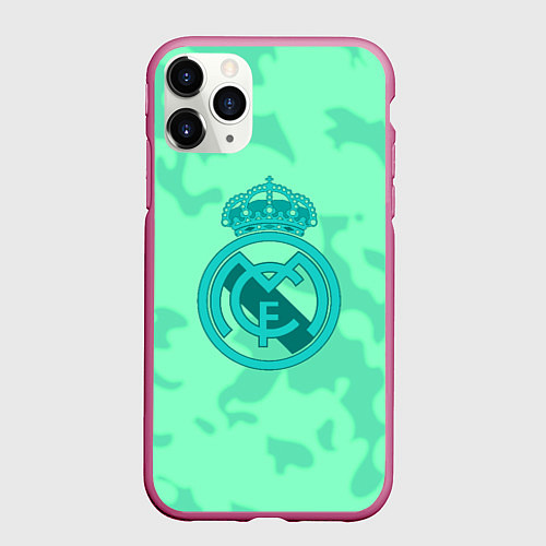 Чехол iPhone 11 Pro матовый Реал Мадрид камуфляж / 3D-Малиновый – фото 1