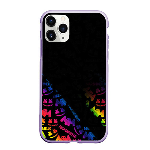 Чехол iPhone 11 Pro матовый Marshmello neon dj / 3D-Светло-сиреневый – фото 1