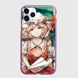 Чехол iPhone 11 Pro матовый Touhou Project Flandre милая с бумажным самолётико, цвет: 3D-фиолетовый