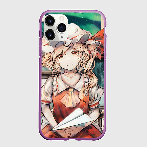 Чехол iPhone 11 Pro матовый Touhou Project Flandre милая с бумажным самолётико / 3D-Фиолетовый – фото 1