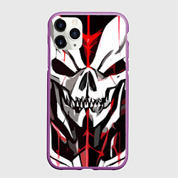 Чехол iPhone 11 Pro матовый Белый череп и красные полосы на чёрном фоне, цвет: 3D-фиолетовый
