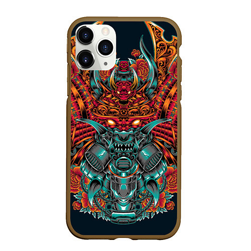 Чехол iPhone 11 Pro матовый Киборг самурай / 3D-Коричневый – фото 1