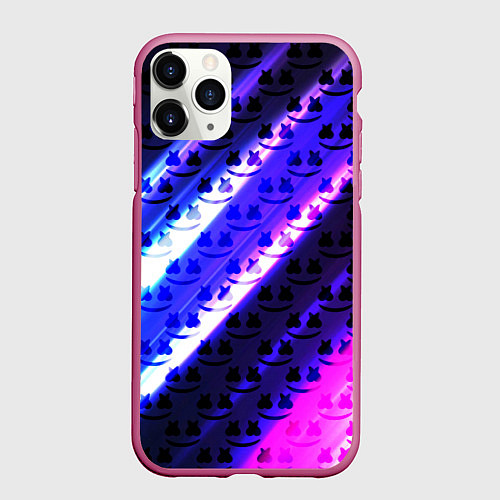 Чехол iPhone 11 Pro матовый Marshmello неоновый паттерн / 3D-Малиновый – фото 1