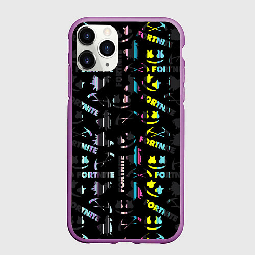 Чехол iPhone 11 Pro матовый Marshmello black fortnite / 3D-Фиолетовый – фото 1