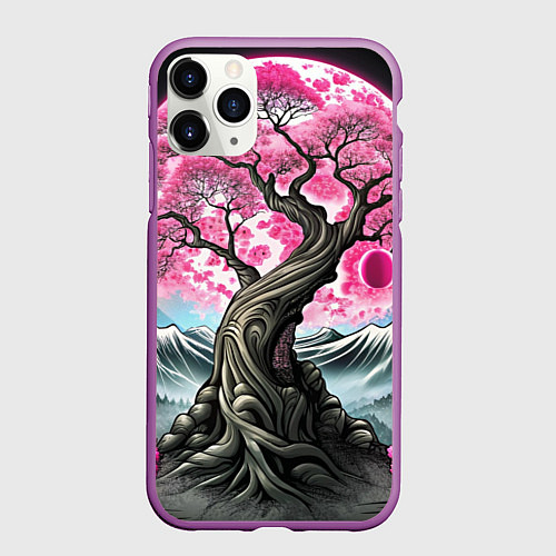Чехол iPhone 11 Pro матовый Большое дерево сакура / 3D-Фиолетовый – фото 1