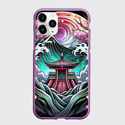 Чехол iPhone 11 Pro матовый Японский пейзаж природа, цвет: 3D-фиолетовый