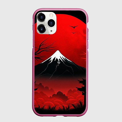 Чехол iPhone 11 Pro матовый Мрачная Япония / 3D-Малиновый – фото 1