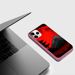Чехол iPhone 11 Pro матовый Гора японии на фоне заката, цвет: 3D-малиновый — фото 2