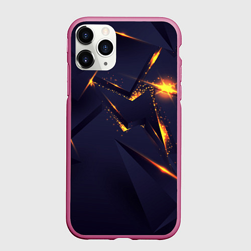 Чехол iPhone 11 Pro матовый Золотые неоновые плиты / 3D-Малиновый – фото 1